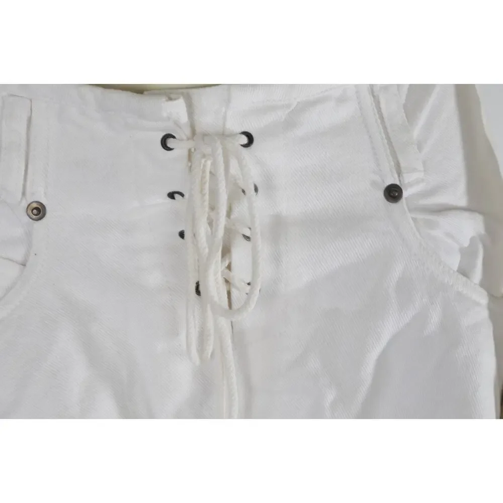 Vintage Contempo Casuals 90s White Lace-Up Front Drop-Waist Flare Mini Skirt S